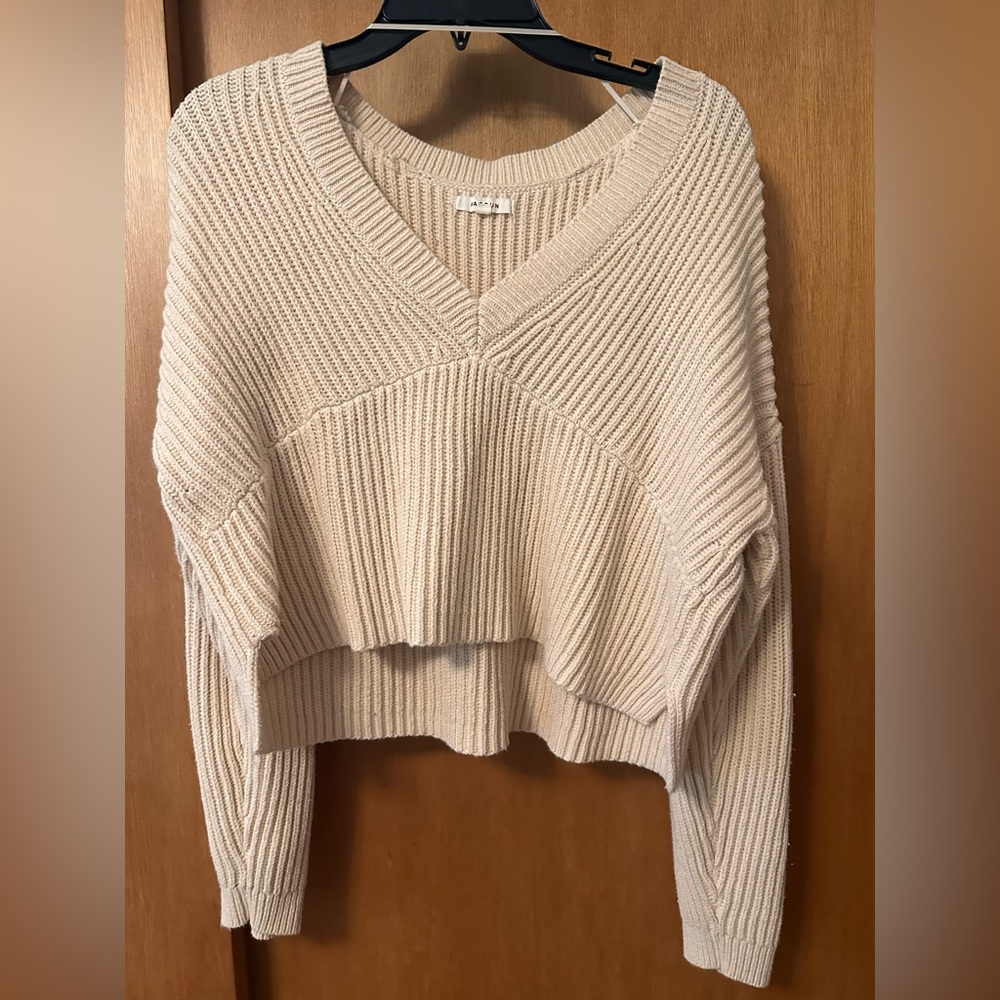 Cream V-Neck Knit Sweater